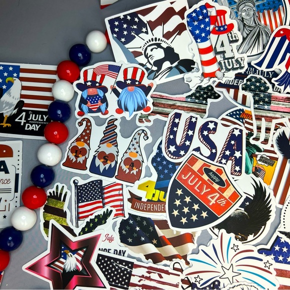 Celebrating The USA, 50 High Quality Patriotic Decal Stickers With Flags, Gnomes - Picture 8 of 16